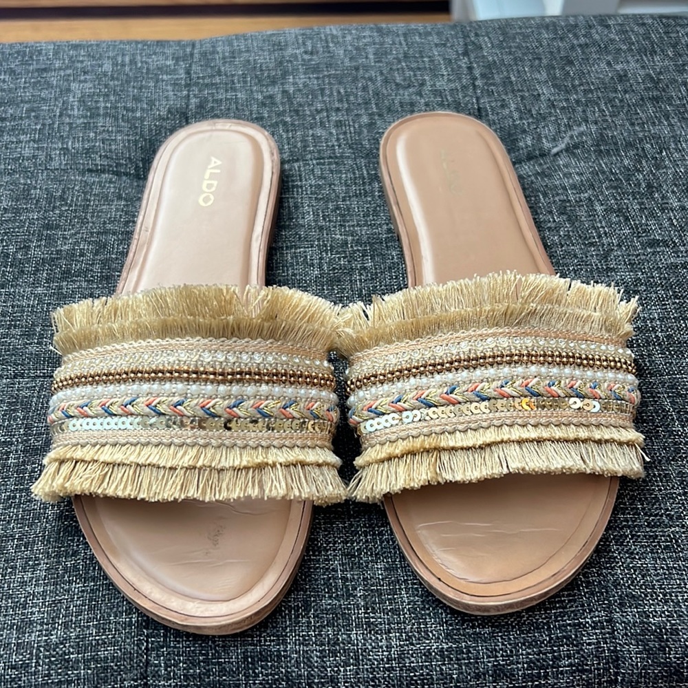 Aldo tan frayed sandals